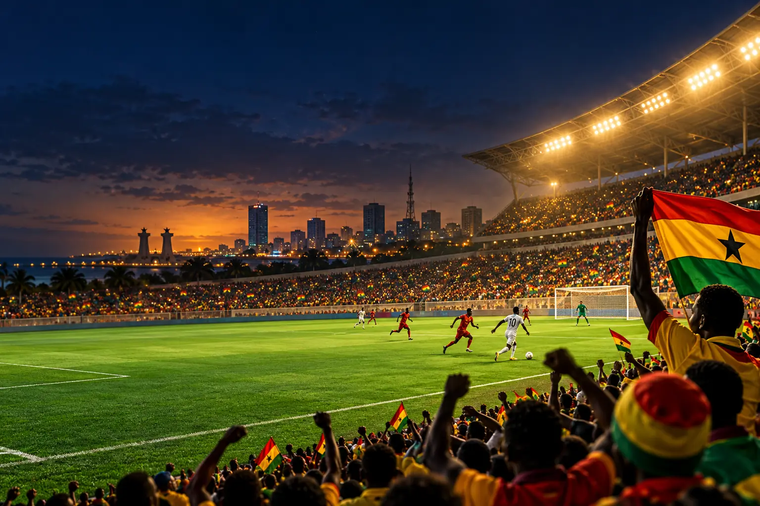 Original editorial illustration of a football match in Accra